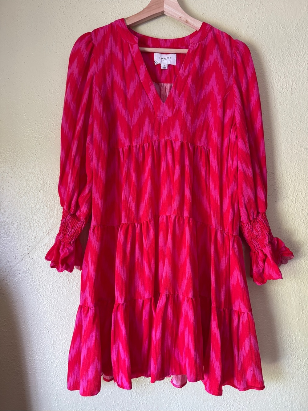 Pomander Place Kenzi Tiered Mini Dress in Hot Pink Ikat